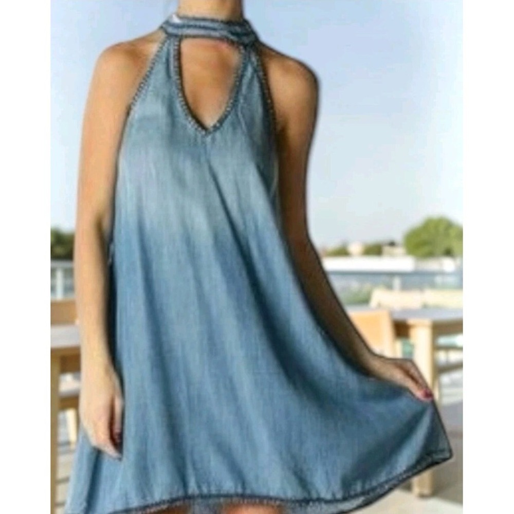 Anthropologie cloth‎ and stone women's 100% tencel chambray dress S Denim Look